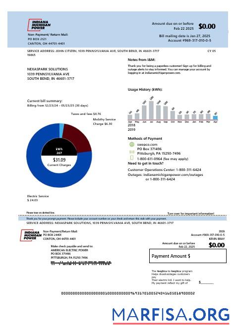 Blank USA Michigan electricity business utility bill template in Word and PDF formats